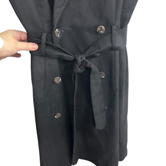Minimalist chic trench dress Maggy London black linen blend belted‎ size 4 - Picture 4 of 6
